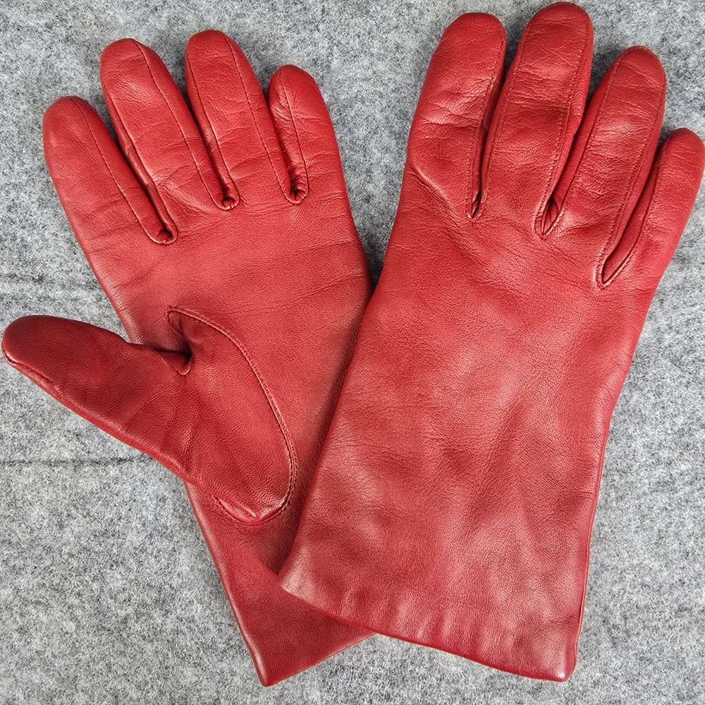 Aris Red Leather Gloves Womens 7.5 Thinsulate Lined Dress Winter Driving Warm